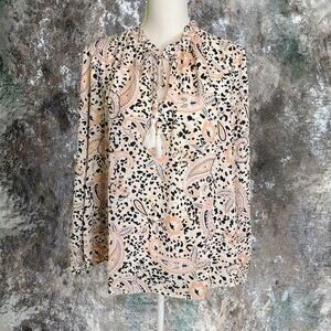 NWT Nanette Lepore Pink Paisley / Animal Print Multi Tassel Detail Blouse 1X